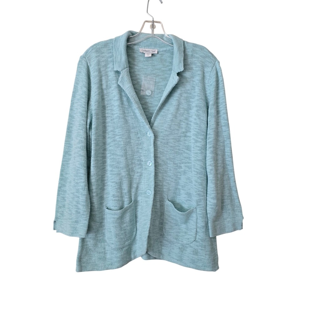 Coldwater‎ Creek Womens Blue Marled Knit Button Front Blazer Cardigan Sweater M